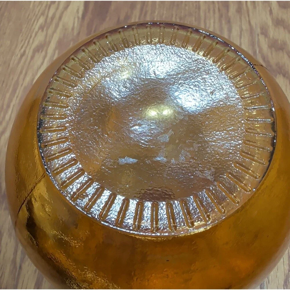 Vintage Amber Glass Orb Vase Round Globe Ball Mid Century Modern MCM 6.5 Inch